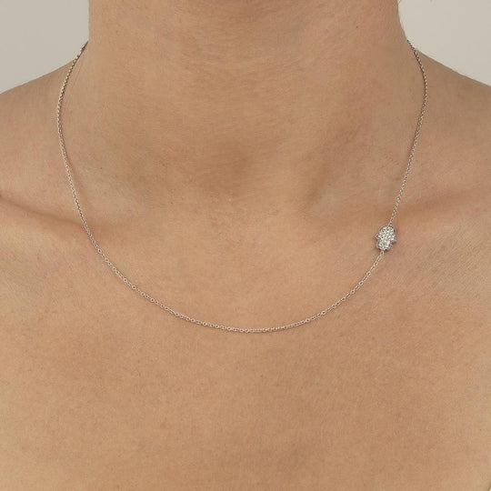 Side Set Pave Diamond Hamsa Necklace In White Gold