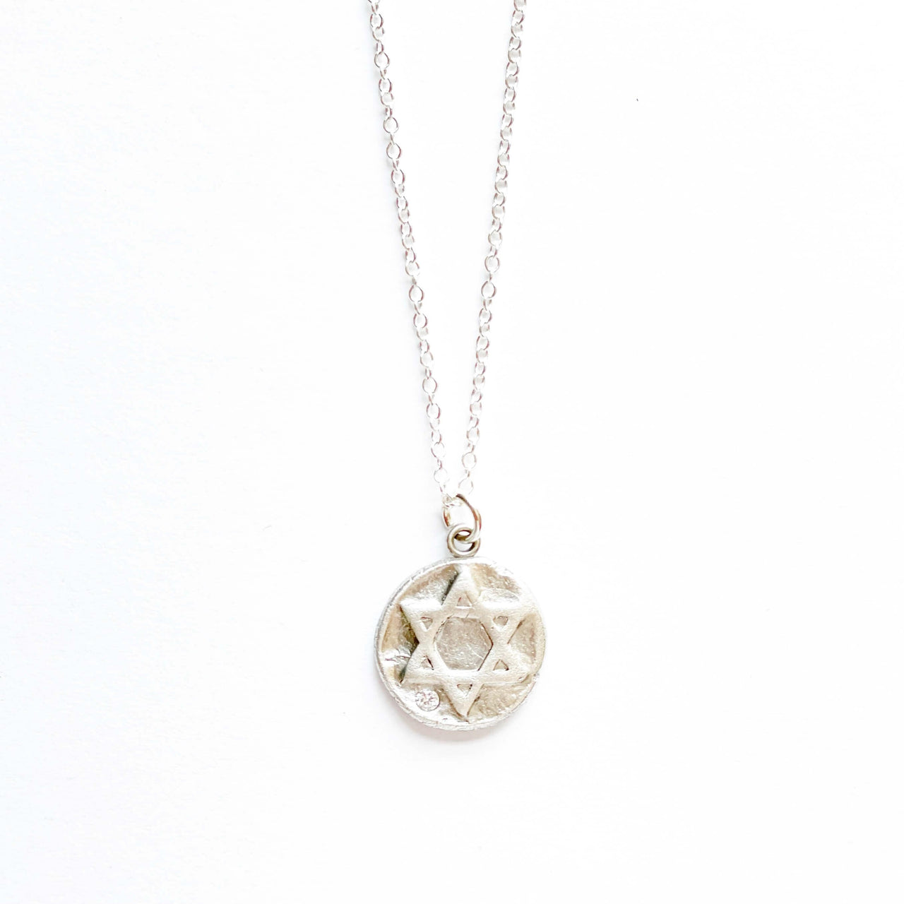 MAS Designs Jewelry Necklaces Yellow Gold Rustic Star of David Silver Necklace with Crystal