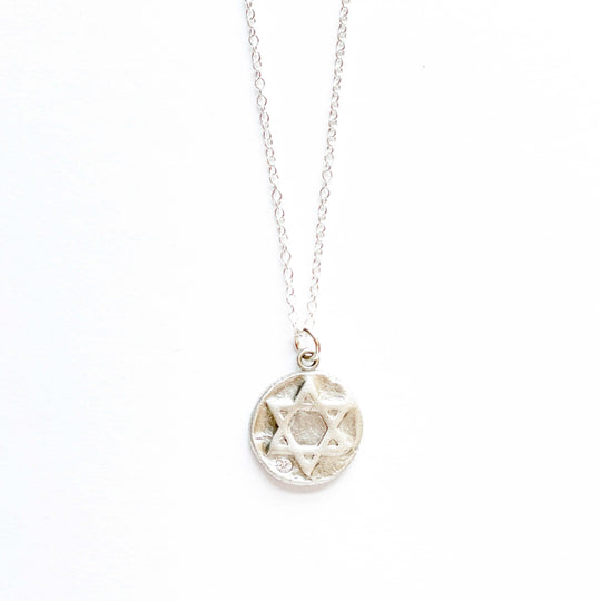 Rustic Star of David Sterling Silver Necklace with Crystal