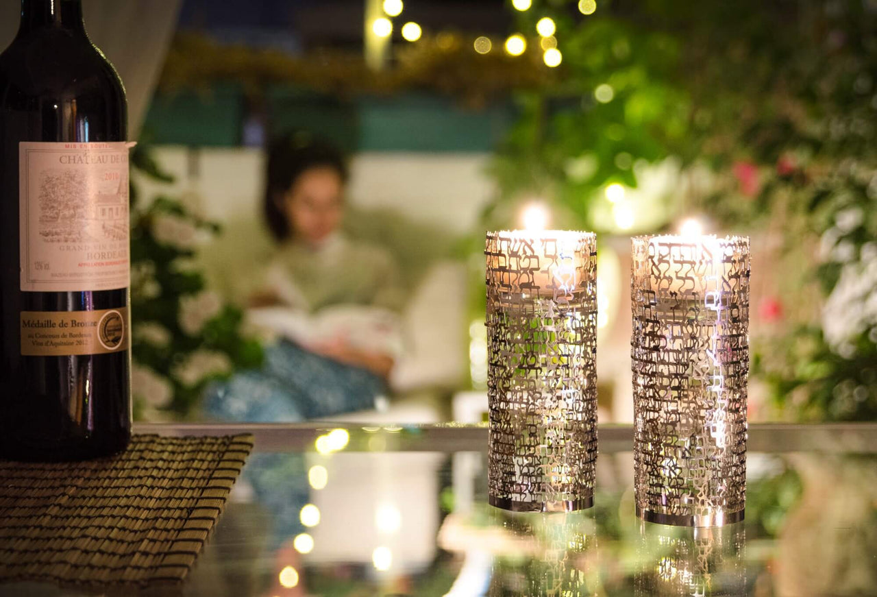 Hoshen Designs - Woman of Valor Shabbat Candle Holders - White Gold - ModernTribe