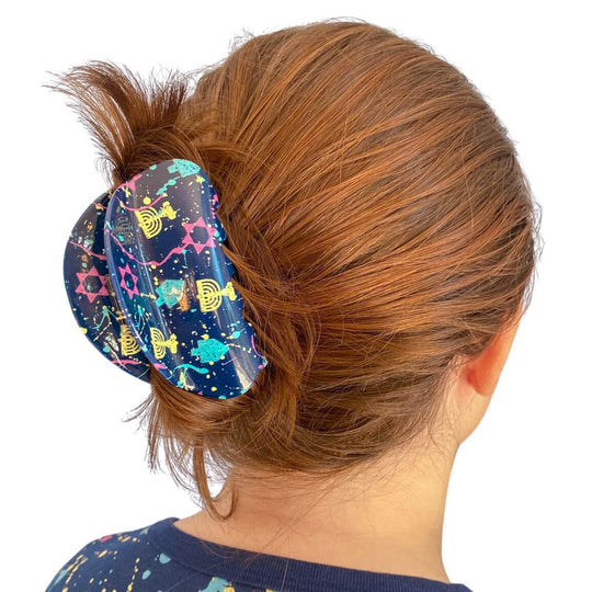 Hanukkah Splatter Paint Hair Claw