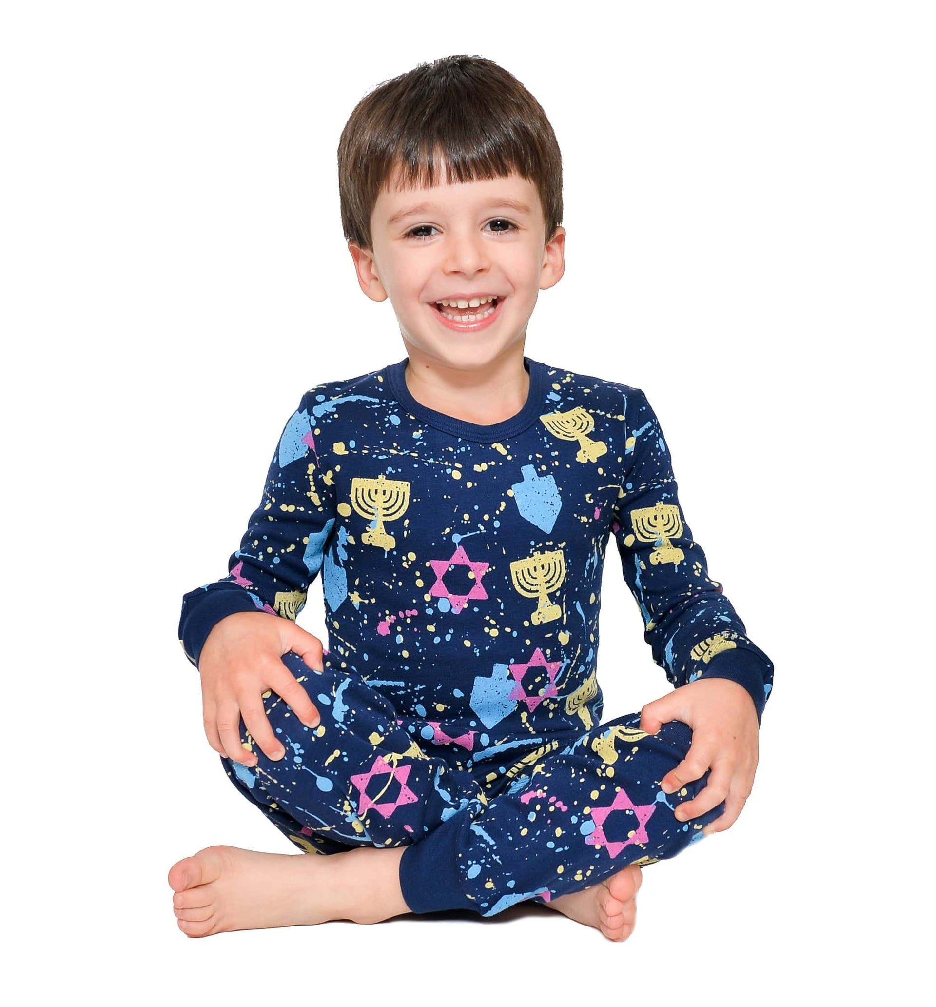 Sara's Prints Pajamas Hanukkah Splatter Paint Pajamas, Kids Unisex Sizes 2T - 12