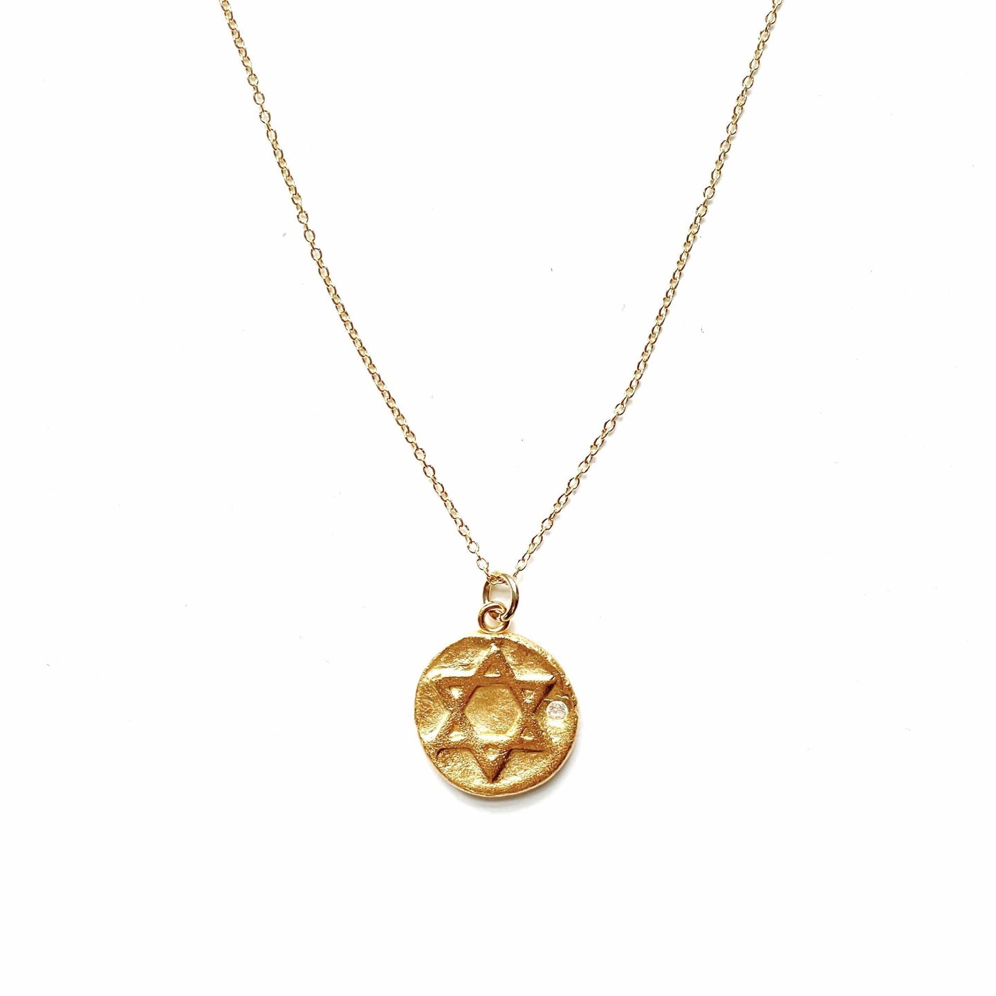 MAS Designs Jewelry Necklaces Yellow Gold Rustic Star of David Gold Necklace with Crystal