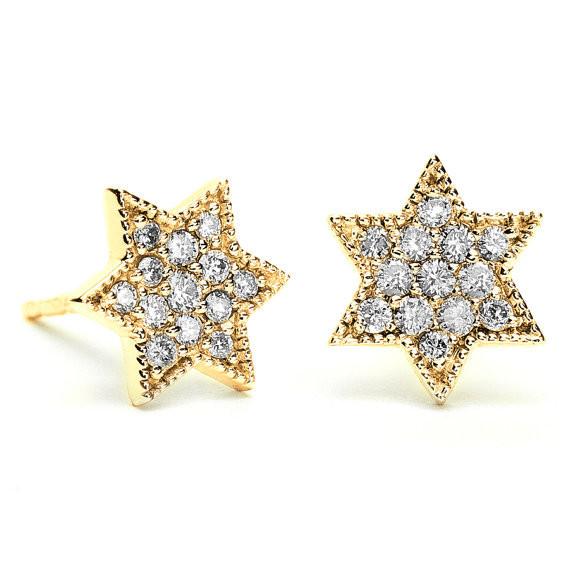 Binah Jewelry Earrings Diamond Star Of David Earrings In Yellow Gold