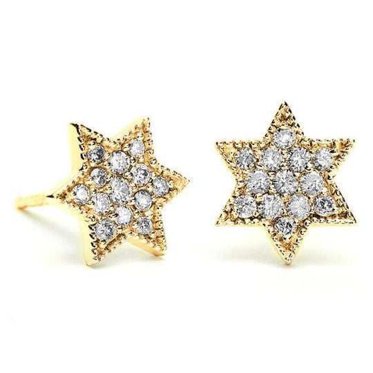 Diamond Star Of David Earrings In Yellow Gold