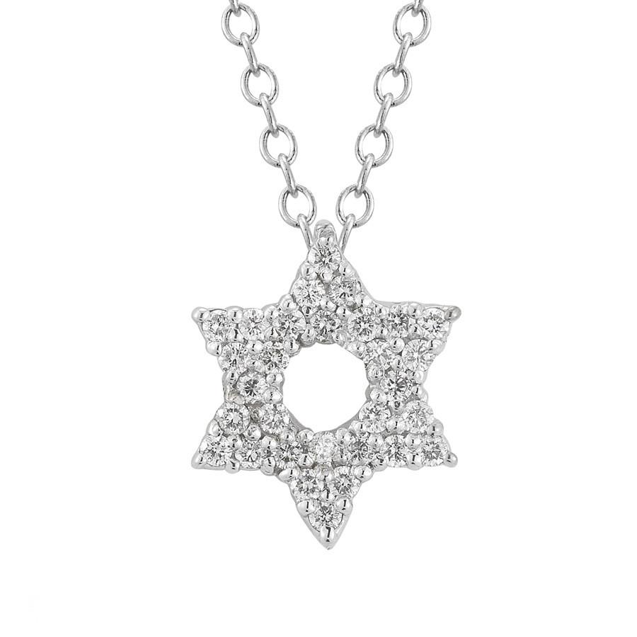 Binah Jewelry - Diamond Star Of David Necklace In White Gold - ModernTribe
