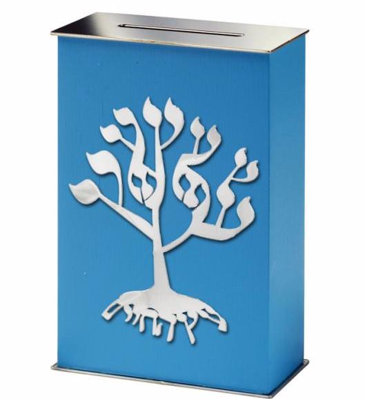 Kinneret Galil Tzedakah Box Light Blue Tree of Life Tzedakah Box