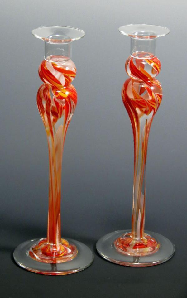 Smash Glass Tall Shabbat Candlesticks by Rosetree Glass Studio