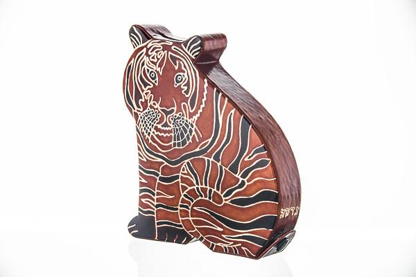 Copa Judaica - Tooled Leather Tzedakah Box - Tiger - ModernTribe