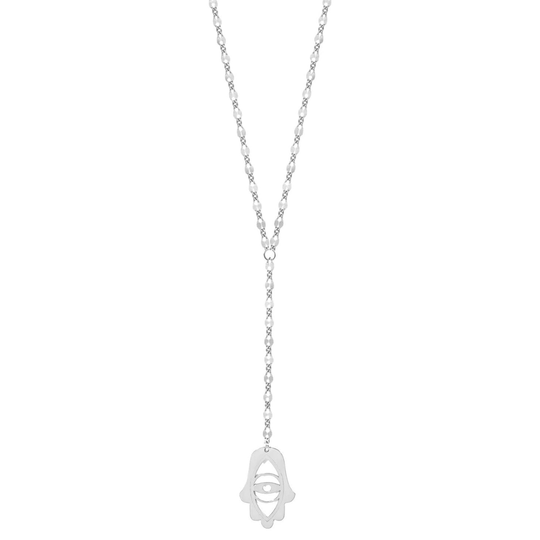 Joyce Hamsa With Evil Eye Lariat Necklace - (Sterling Silver or Gold-Plated)