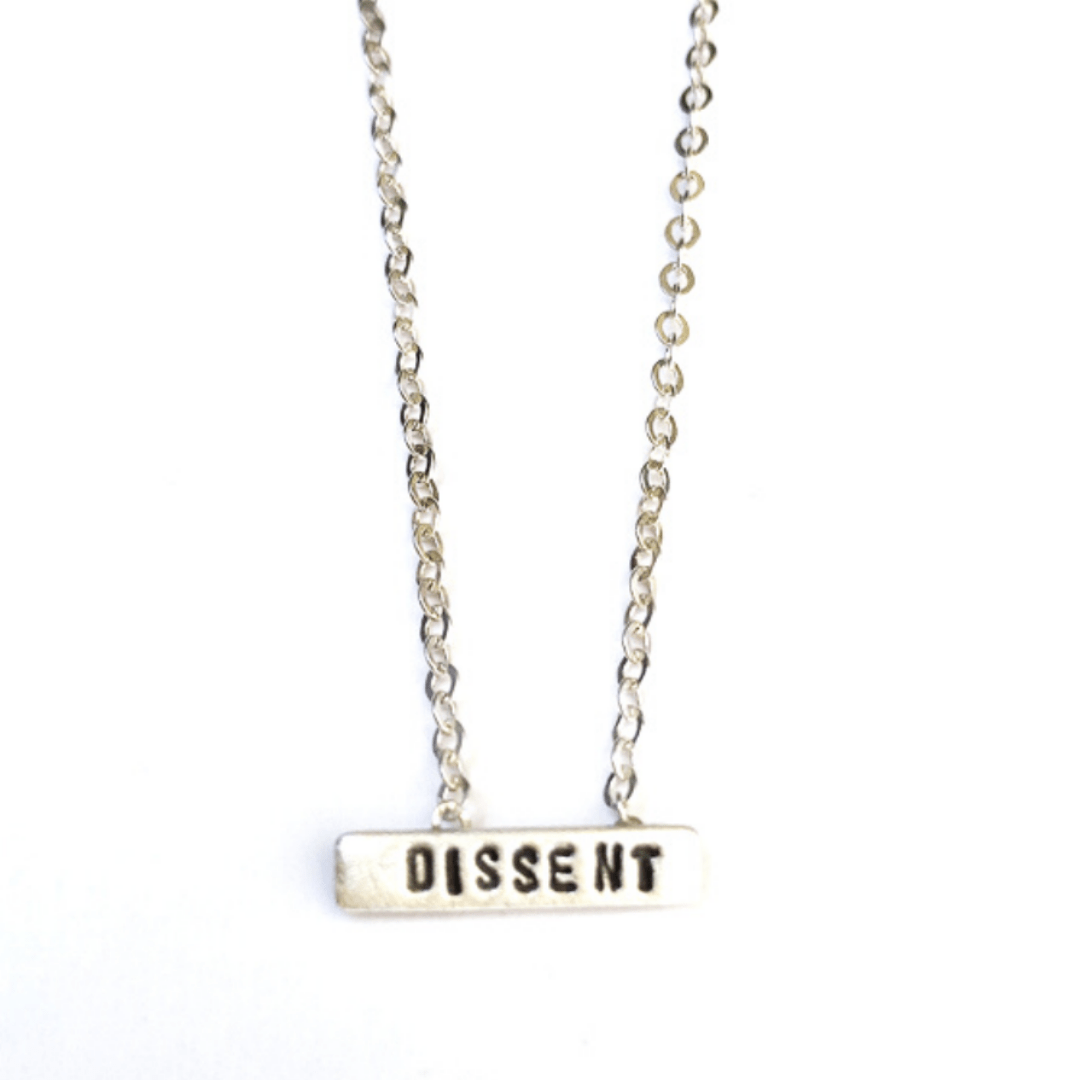 Chocolate and Steel Necklaces Ruth Bader Ginsburg RBG Dissent Tiny Mantra Necklace - Sterling Silver or Gold