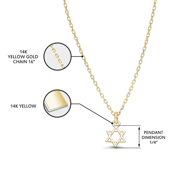 Alef Bet Necklaces Gold Vermeil Tiny Jewish Star of David Necklace - Sterling Silver or Gold