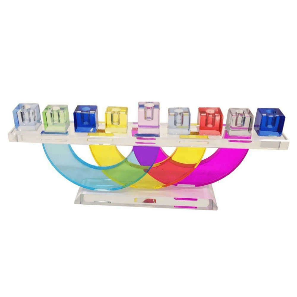 Alef To Tav - Multicolor Crystal Menorah on Circles Stand - ModernTribe