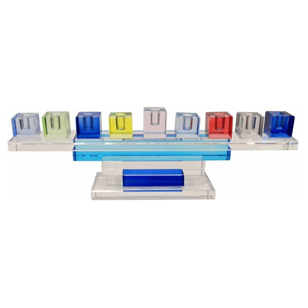 Alef To Tav - Multicolor Crystal Cube Menorah on a Stand - ModernTribe