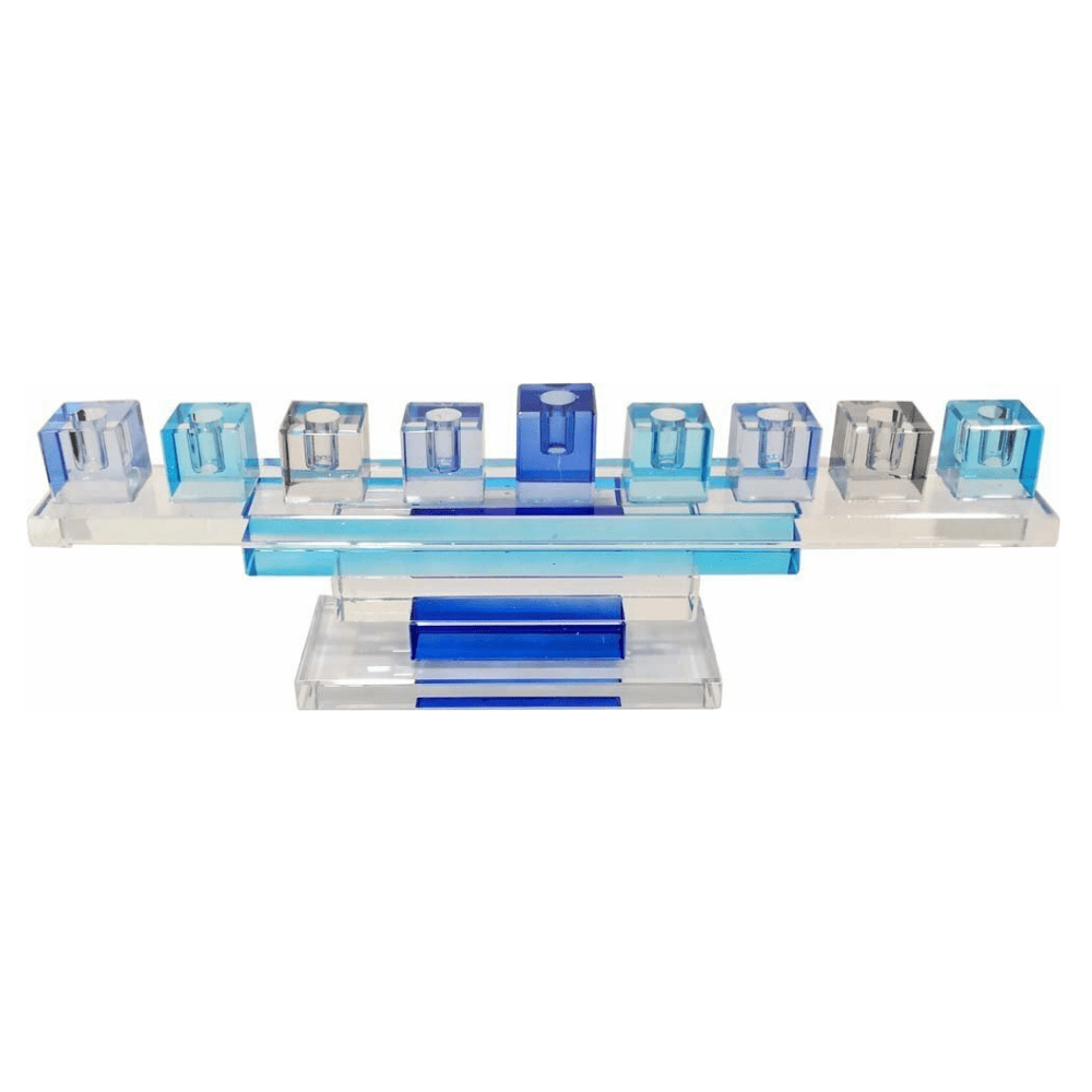 Alef To Tav - Blue Crystal Cube Menorah on a Stand - ModernTribe