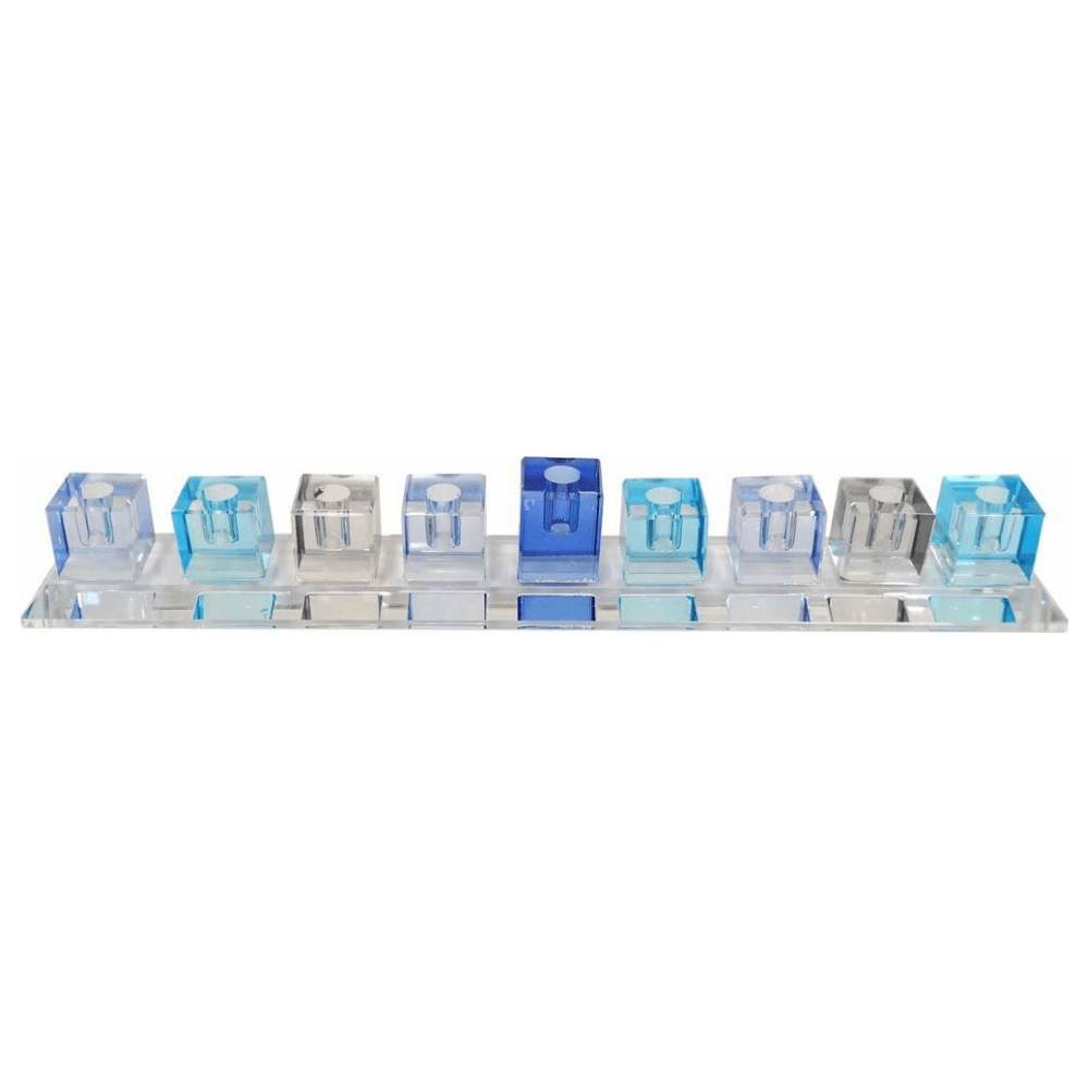 Alef To Tav Menorahs Crystal Cube Menorah Blue