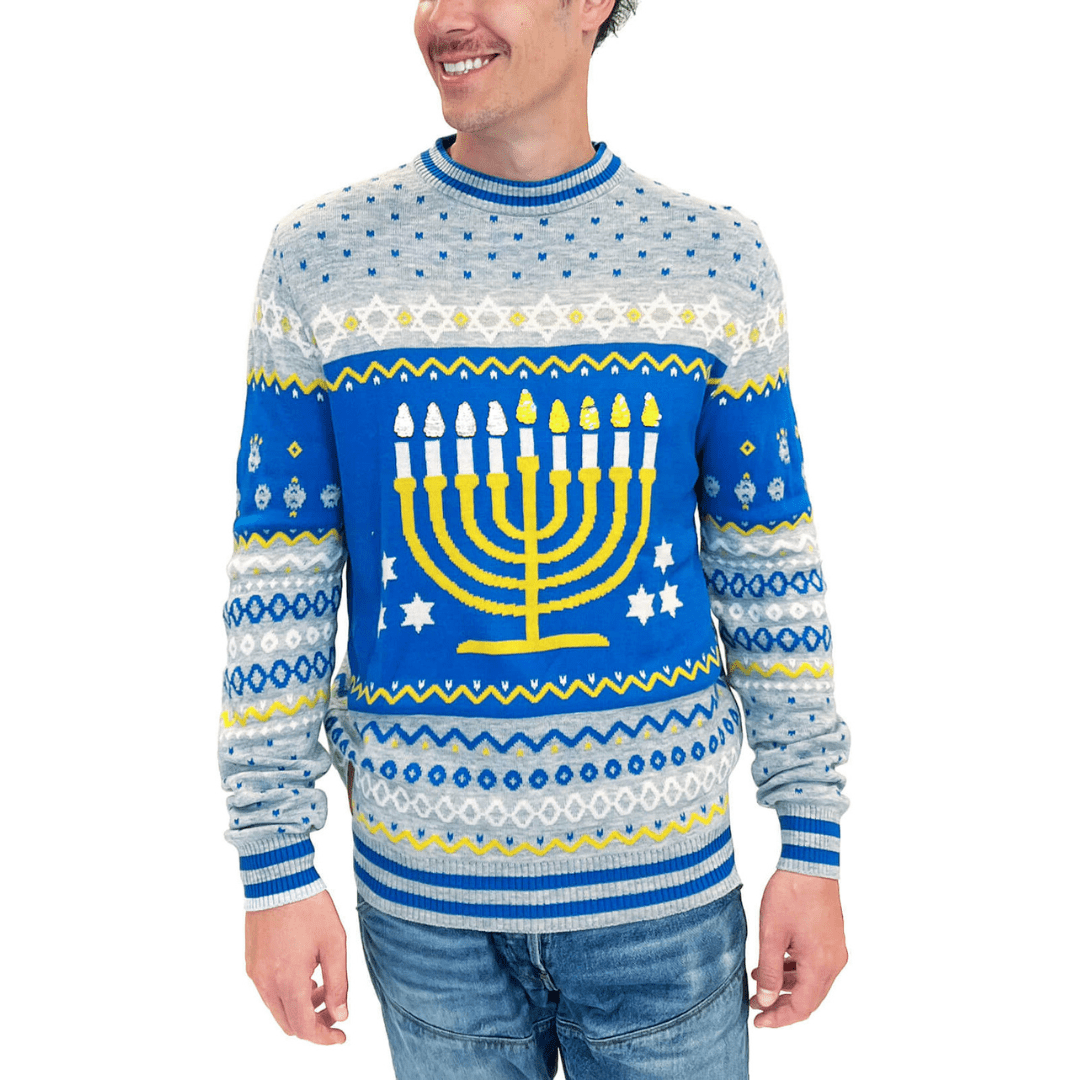 Tipsy Elves Sweaters Men's Reversible Menorah Sequin Sweater by Tipsy Elves