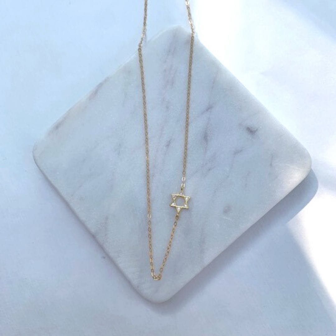Stitch and Stone - Offset Sparkle Star of David Necklace - Gold or Silver - ModernTribe