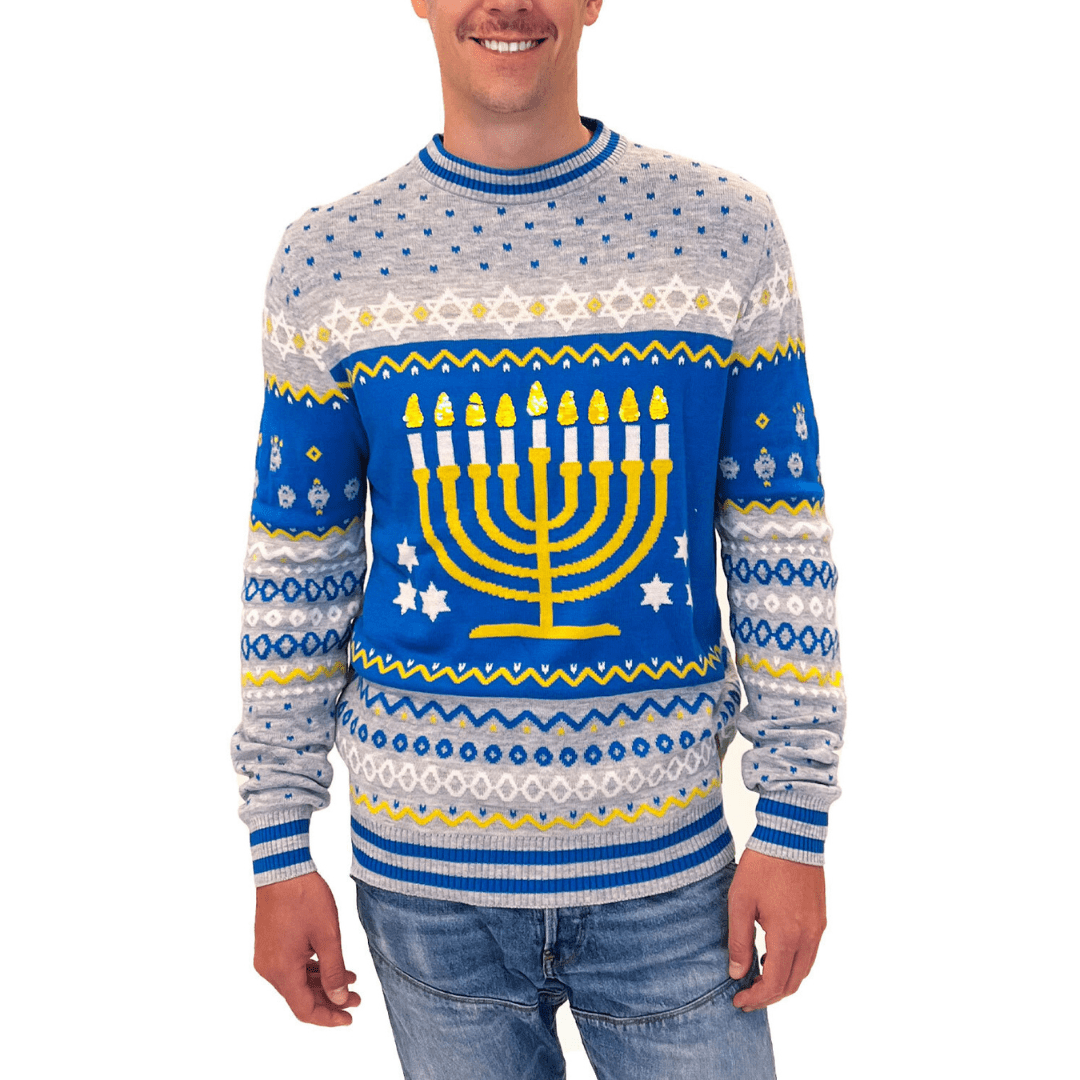 Tipsy Elves Sweaters Men's Reversible Menorah Sequin Sweater by Tipsy Elves