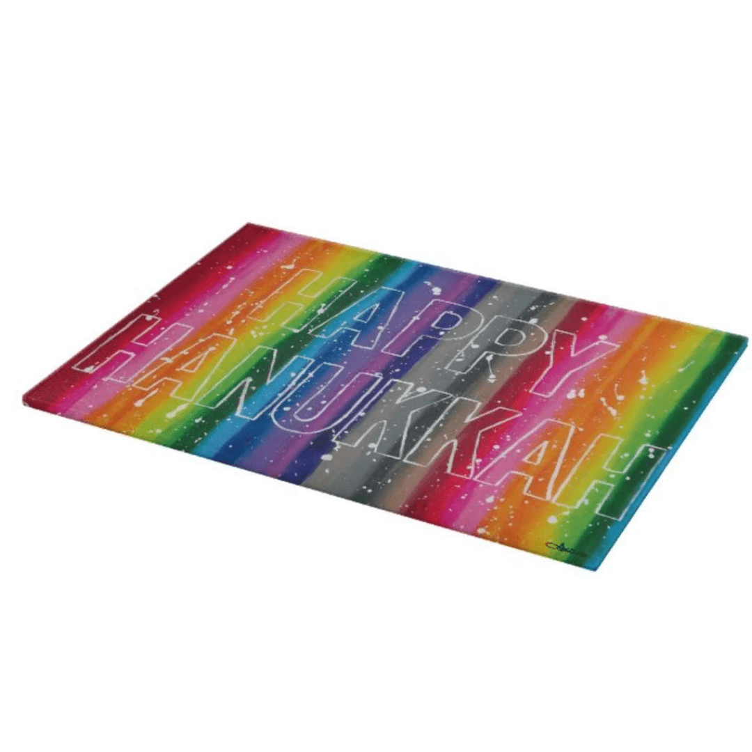 Arielle Zorger Designs Menorahs Large Happy Hanukkah Rainbow Glass Menorah Drip Board