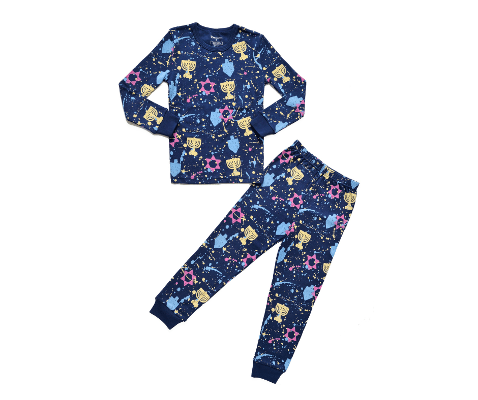 Sara's Prints Pajamas Hanukkah Splatter Paint Pajamas, Kids Unisex Sizes 2T - 12
