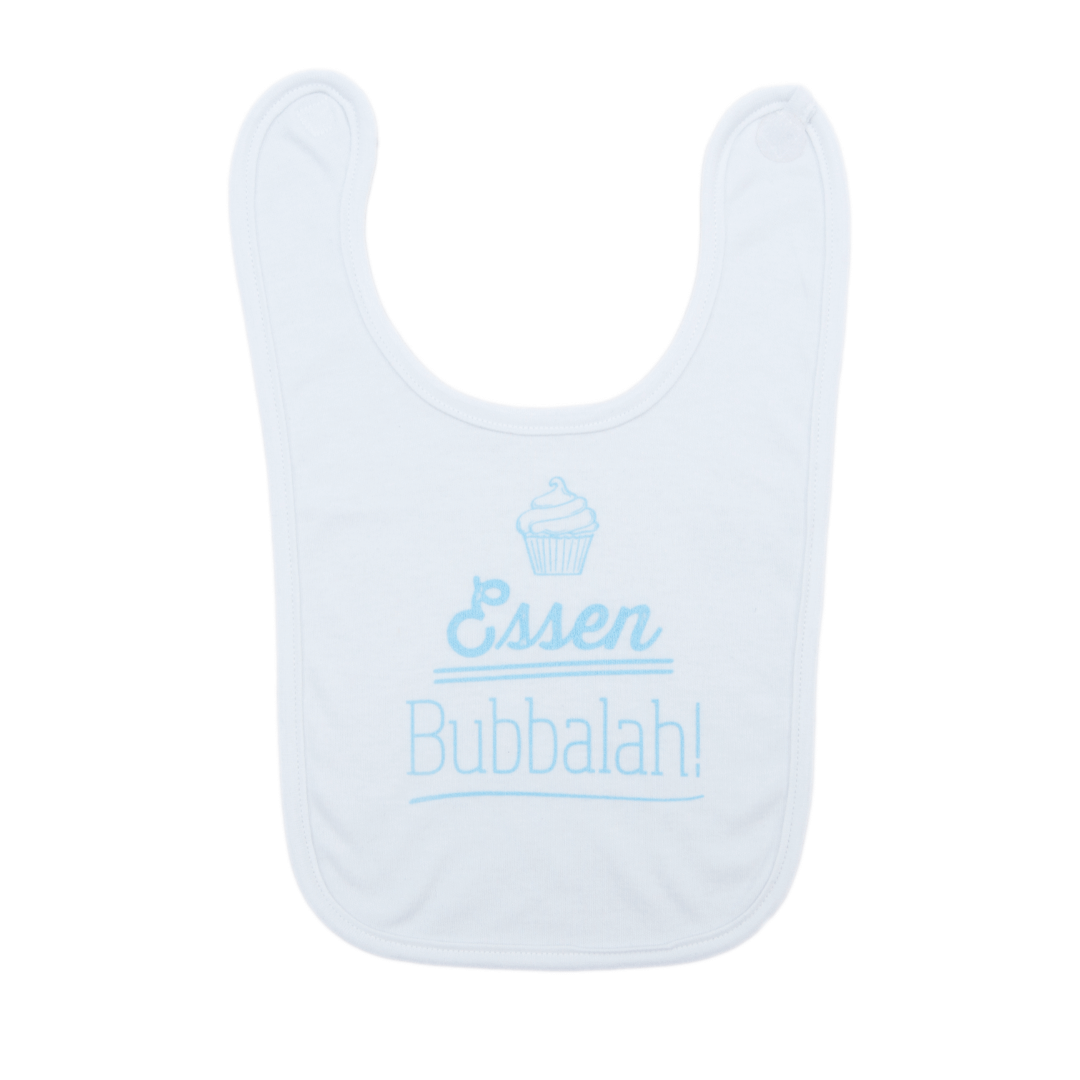 Oy Vey Baby - Essen Bubbalah White and Blue Baby Bib - ModernTribe
