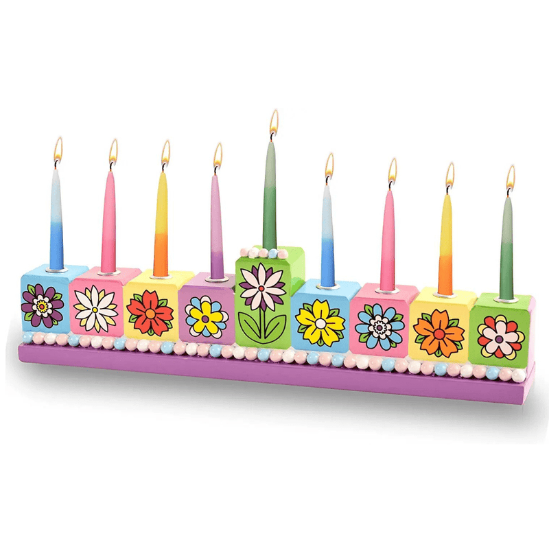 Ner Mitzvah - Hand - Painted Flower Menorah - ModernTribe