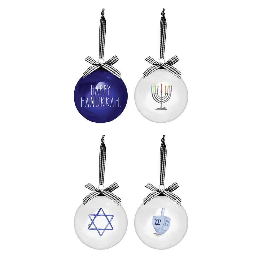 DesignStyles Home Ornaments Happy Hanukkah Glass Ornaments - 4 Pieces