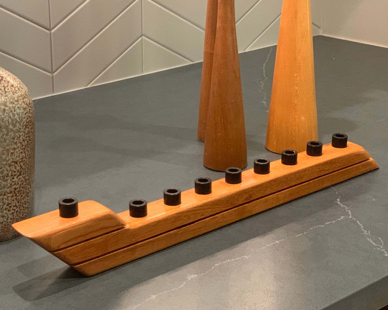The Knotty Dane - Modern Swoosh Hardwood Menorah - ModernTribe