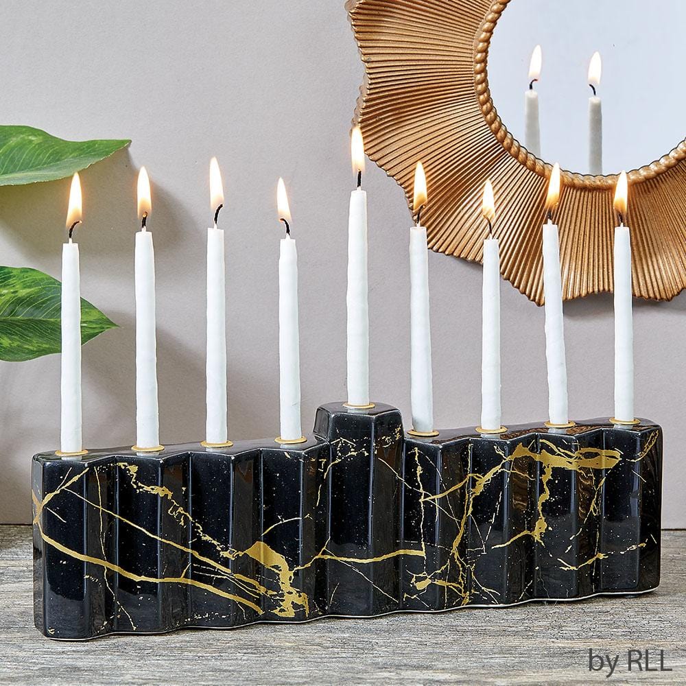 Rite Lite Menorahs Default Hexagons Black Hand-Painted Ceramic Menorah