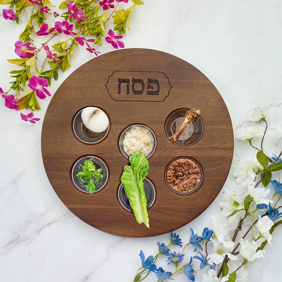 Rite Lite - Rare Acacia Wood Seder Plate with Etched Design - ModernTribe