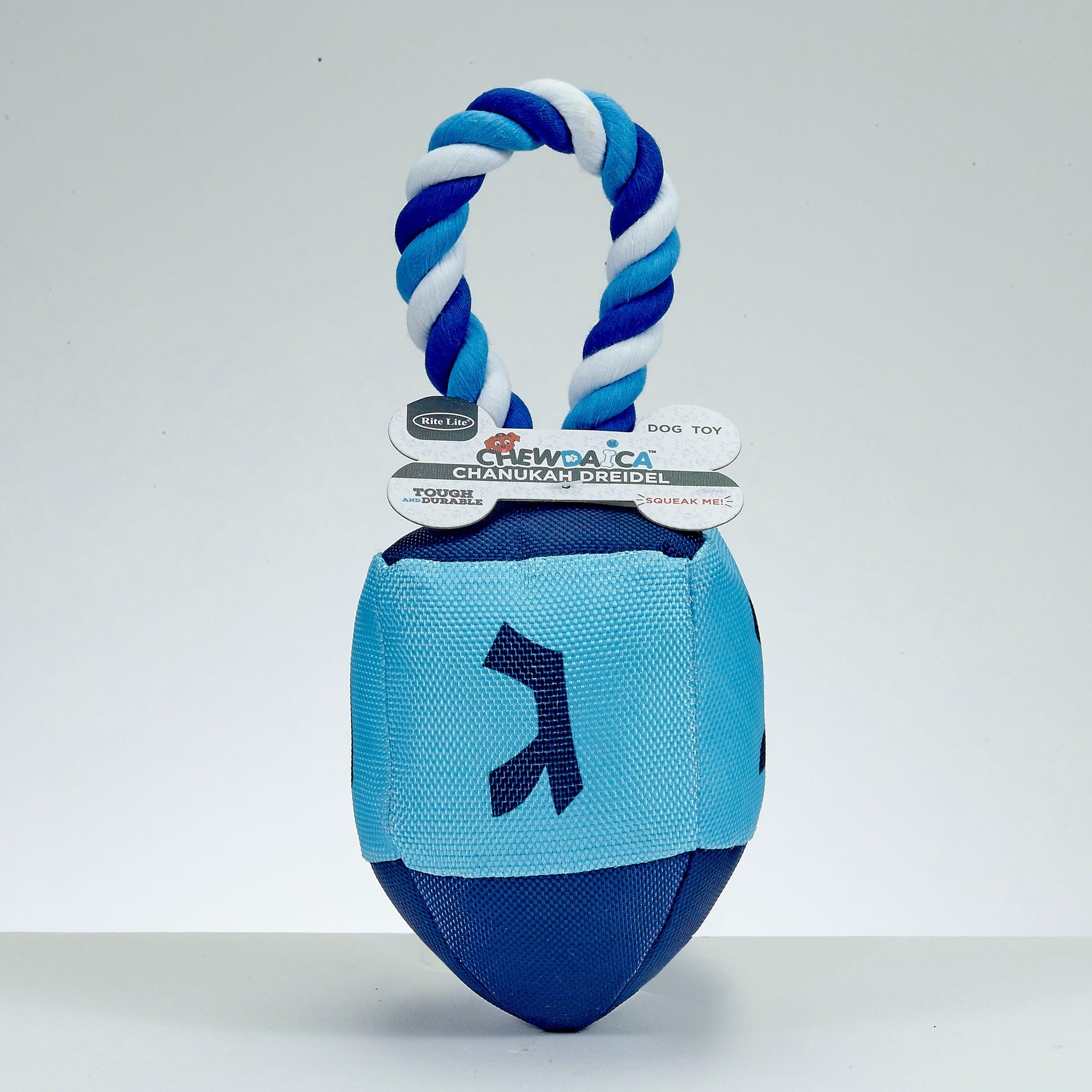 Rite Lite Pet Toys "Chewdaica"™ Oxford Dreidel Squeaky Dog Toy With Rope