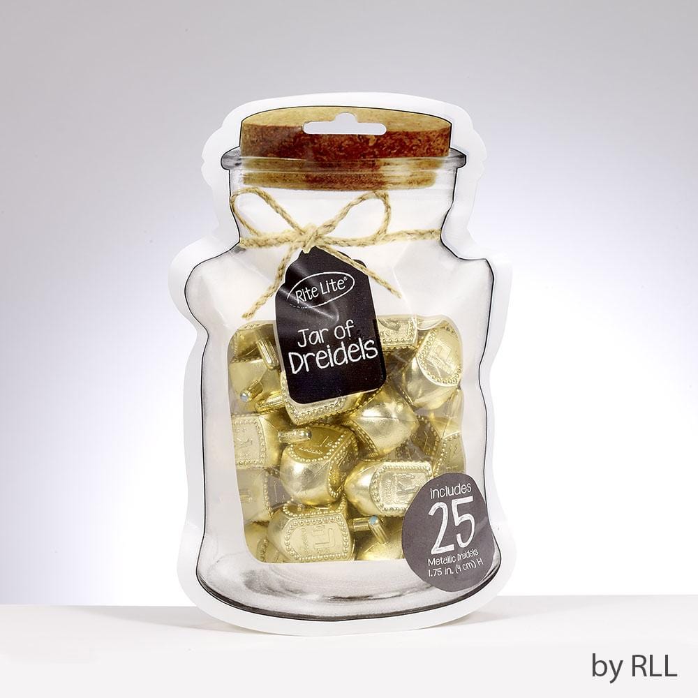Rite Lite Dreidels "Jar" of Dreidels, 25 Metallic Gold Dreidels, by Rita Lite
