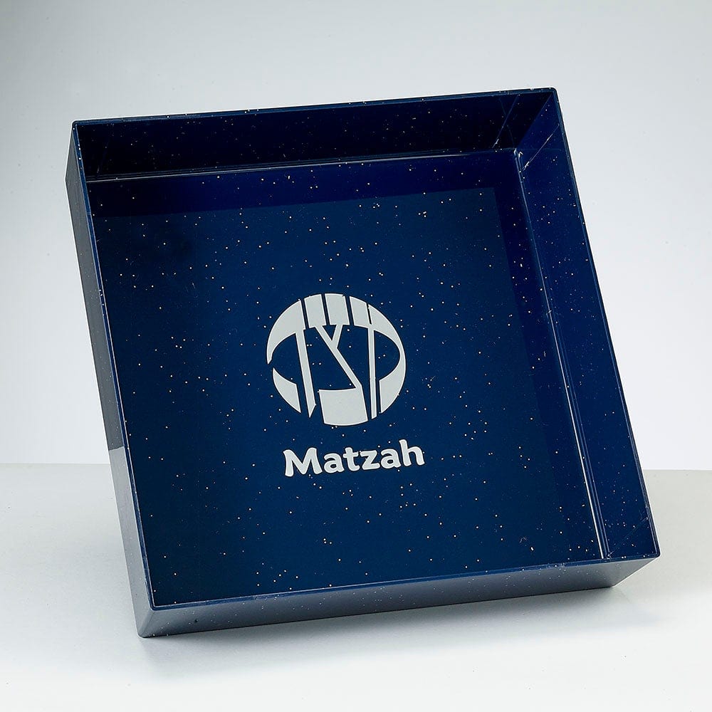 Rite Lite Matzah Plates Glitter Square Acrylic Matzah Tray - Navy