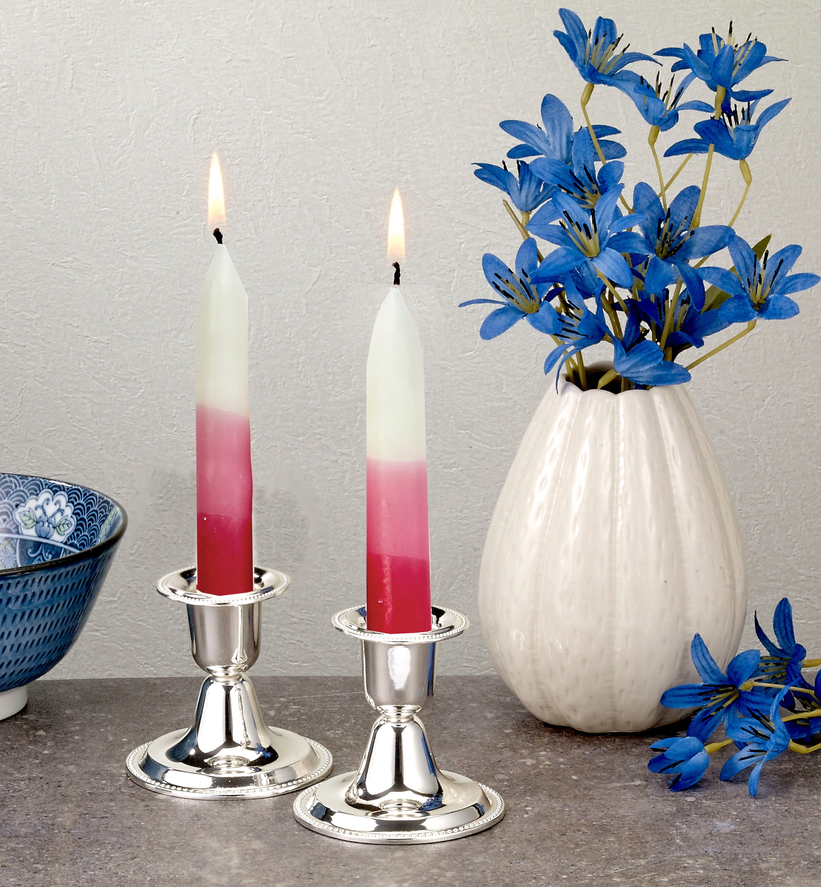 Pink candleholders for high quality Shabbat - Pink and Maroon Shabbat candlesticks Yair Emanuel - Multicolor candlesticks for bat mitzvah