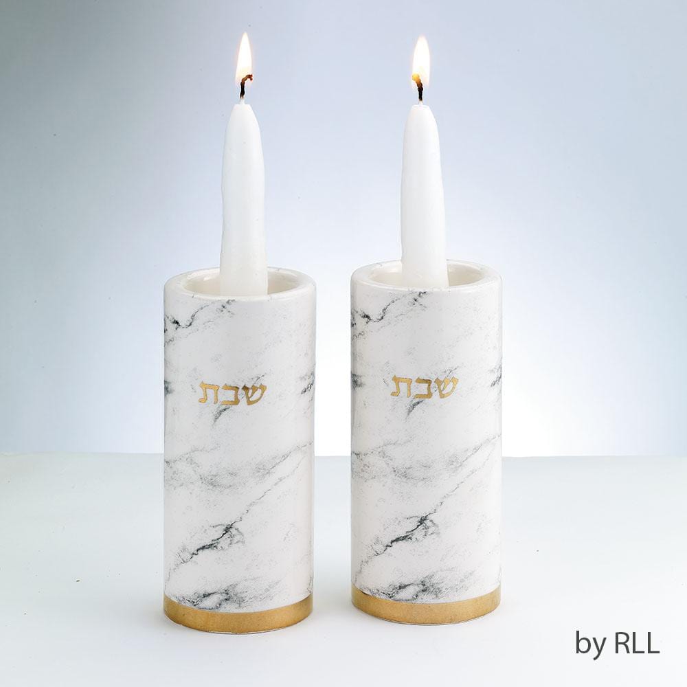Rite Lite Candlesticks Default Ceramic Marble and Gold Shabbat Candlesticks