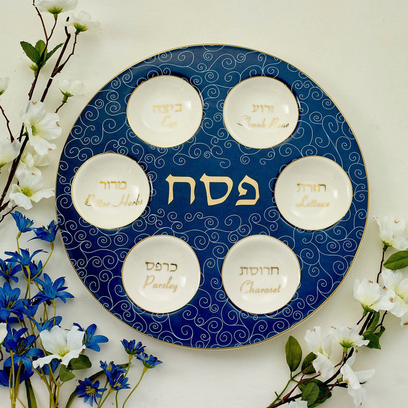 Rite Lite - Classic Ceramic Seder Plate With Gold Accents - ModernTribe