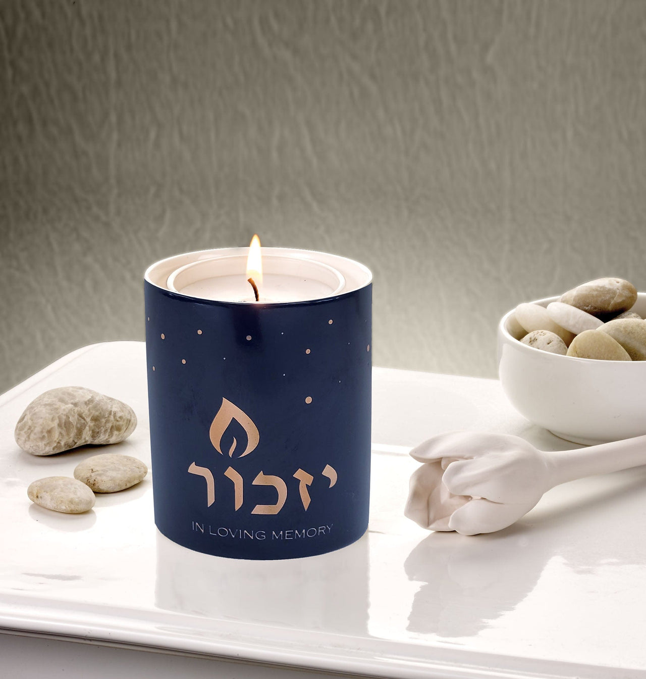 Rite Lite - Ceramic Yahrzeit Memorial Candleholder - Blue and Gold - ModernTribe
