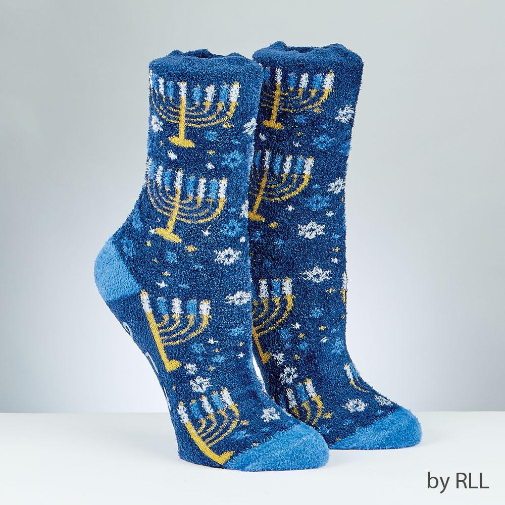 Rite Lite Socks Blue / 10-13 Hanukkah Adult Cozy Slipper Socks, Menorah Design
