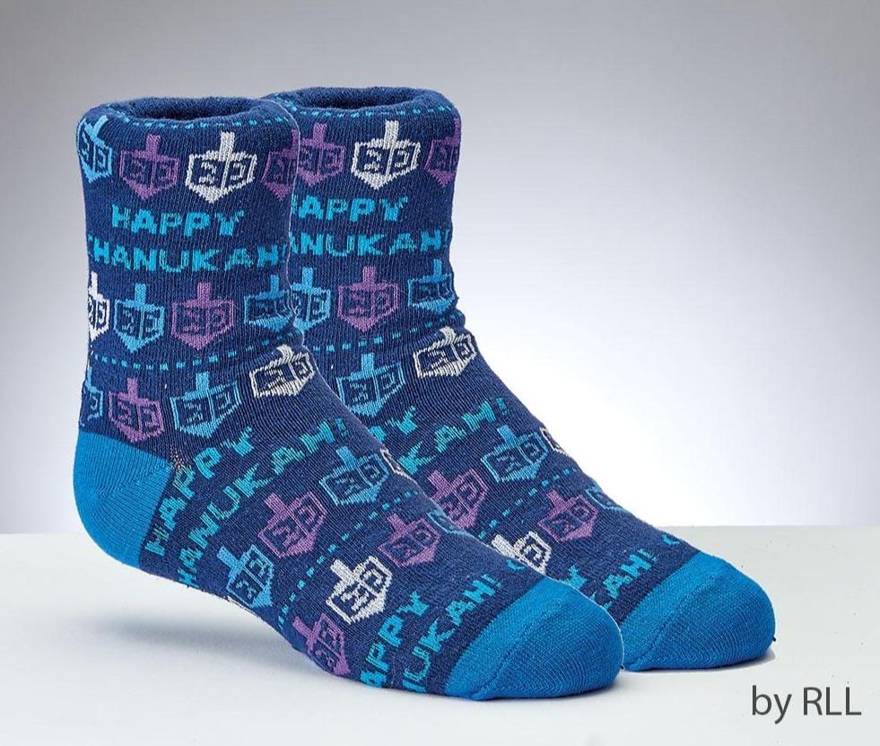 Rite Lite Socks 1-5 / Blue Happy Chanukah Dreidel Crew Socks, Kids
