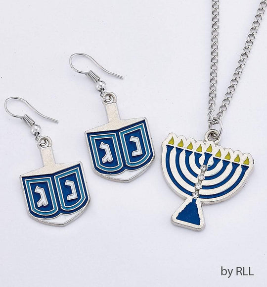 Dreidel Earrings and Necklace Set