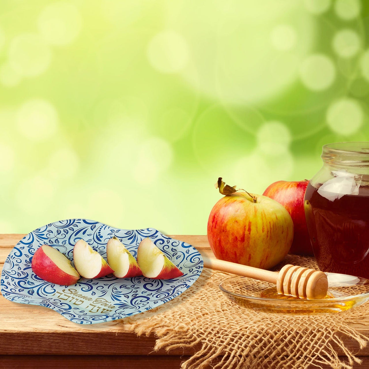 Rite Lite - Blue and Gold Glass "Shana Tova" Apple Plate - ModernTribe