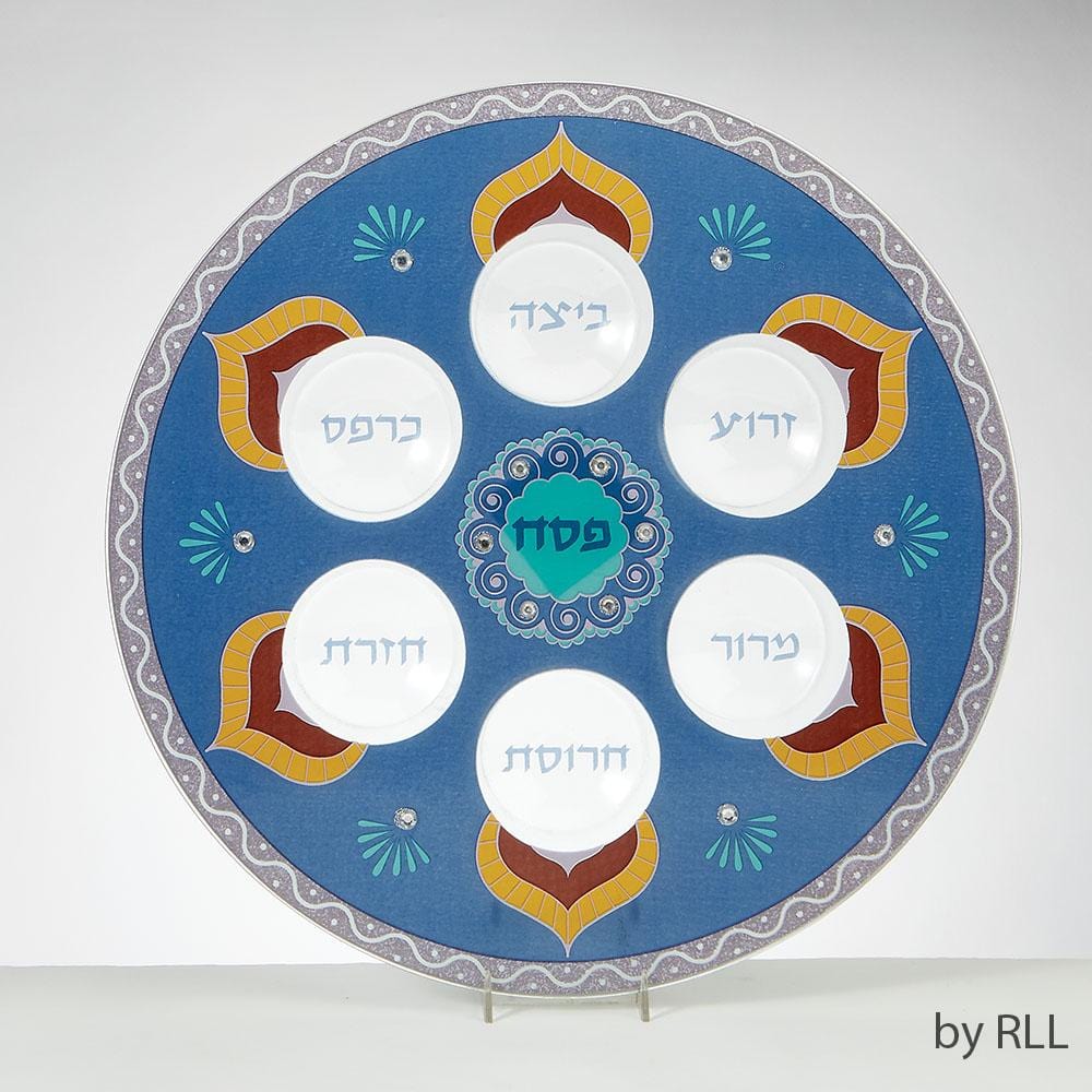 Rite Lite - Glass Hand - Decorated Blue Gemstones Seder Plate - ModernTribe