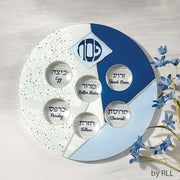 Rite Lite Seder Plates Blue Glass Seder Plate with Silver Glitter Accents