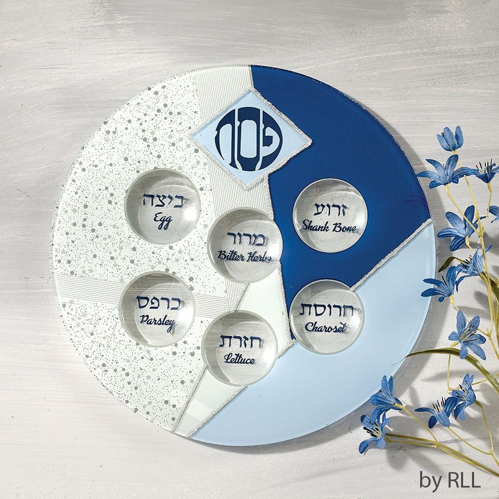 Rite Lite - Blue Glass Seder Plate with Silver Glitter Accents - ModernTribe