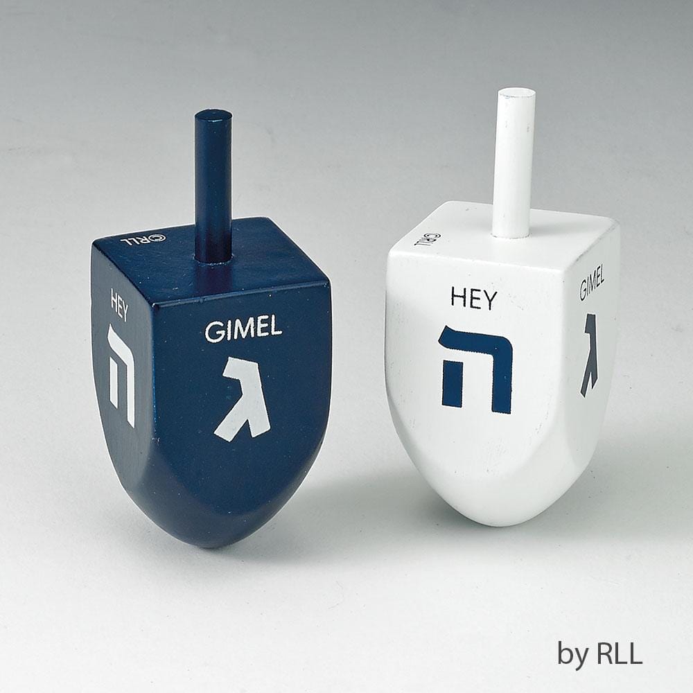 Rite Lite Dreidels Set of 2 Large Blue and White Painted Wood Dreidels