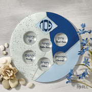 Rite Lite Seder Plates Blue Glass Seder Plate with Silver Glitter Accents