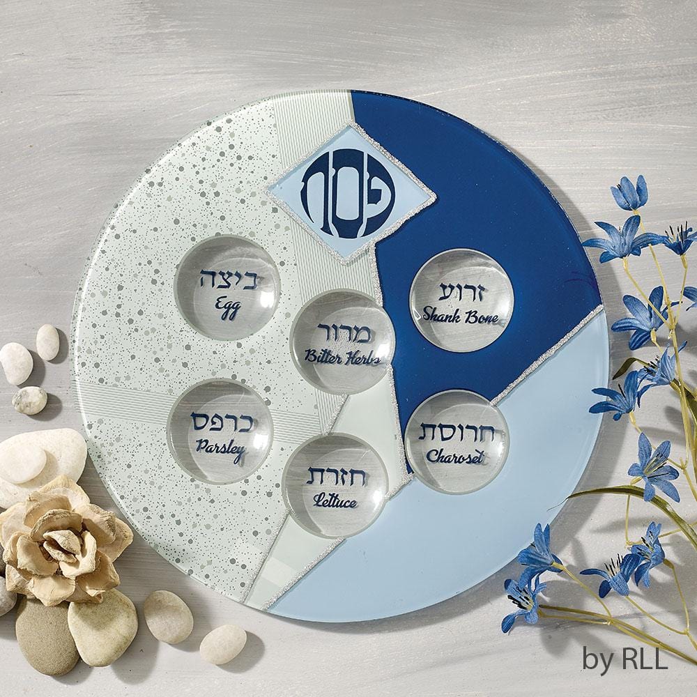 Rite Lite - Blue Glass Seder Plate with Silver Glitter Accents - ModernTribe