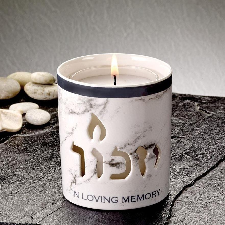 Rite Lite Candlesticks White Marble Ceramic Yahrzeit Memorial Candleholder