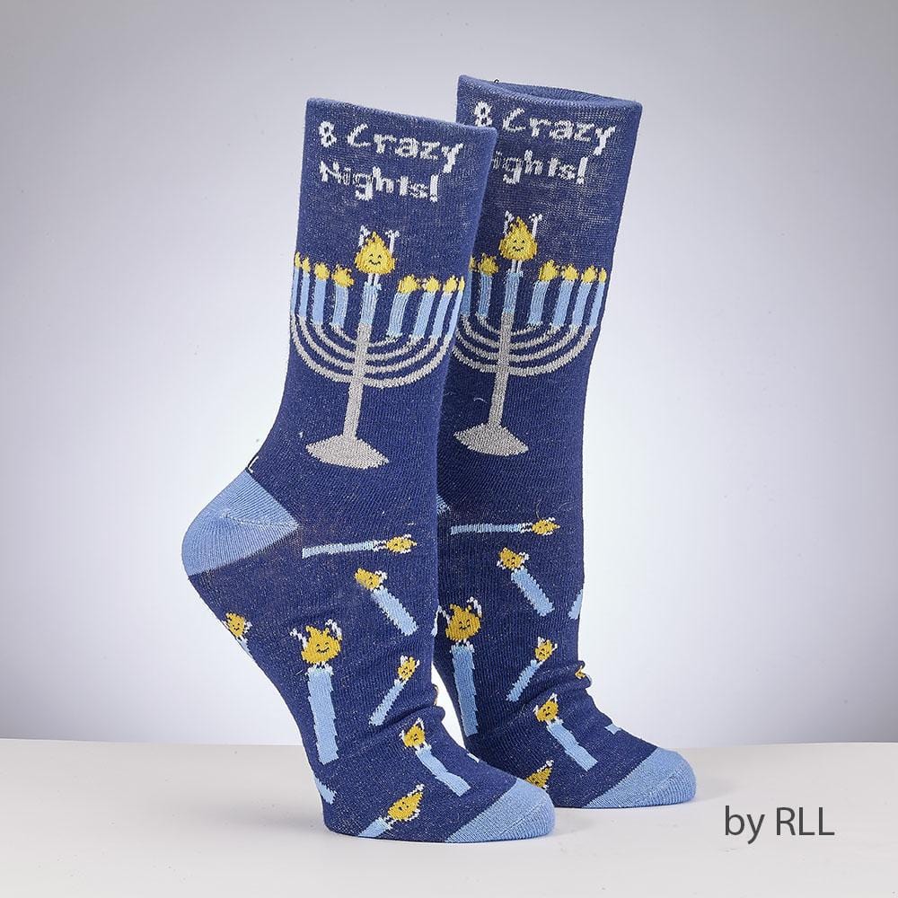 Rite Lite Socks Blue "Eight Crazy Nights" Chanukah Adult Crew Socks
